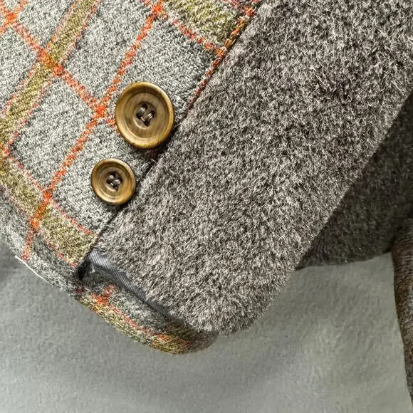 Vintage Zero King Coat Mens 38 Wool Faux Fur Lined Gray Orange Plaid Made in USA - Picture 8 of 8